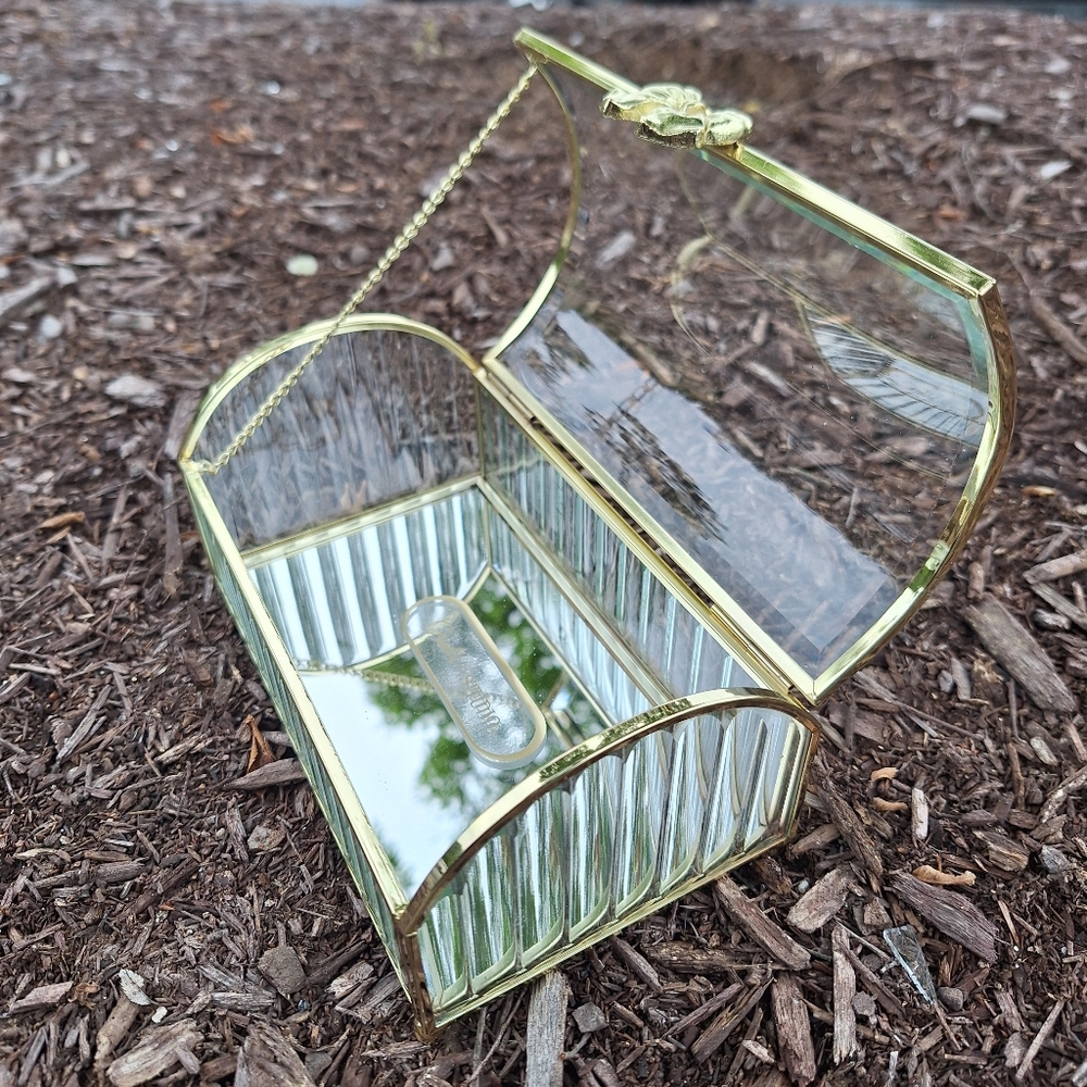 Glass Display Box Gold Metal Jewelry Box Holder Casket Stained Glass Case - Picture 14 of 17